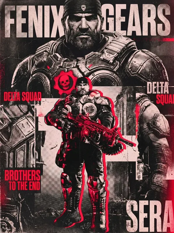 Poster ilustrado de Gears Of War con estilo épico
